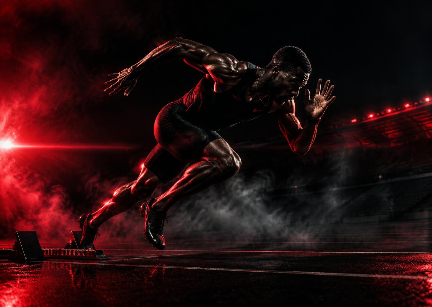 Athlete sprinting out of blocks
